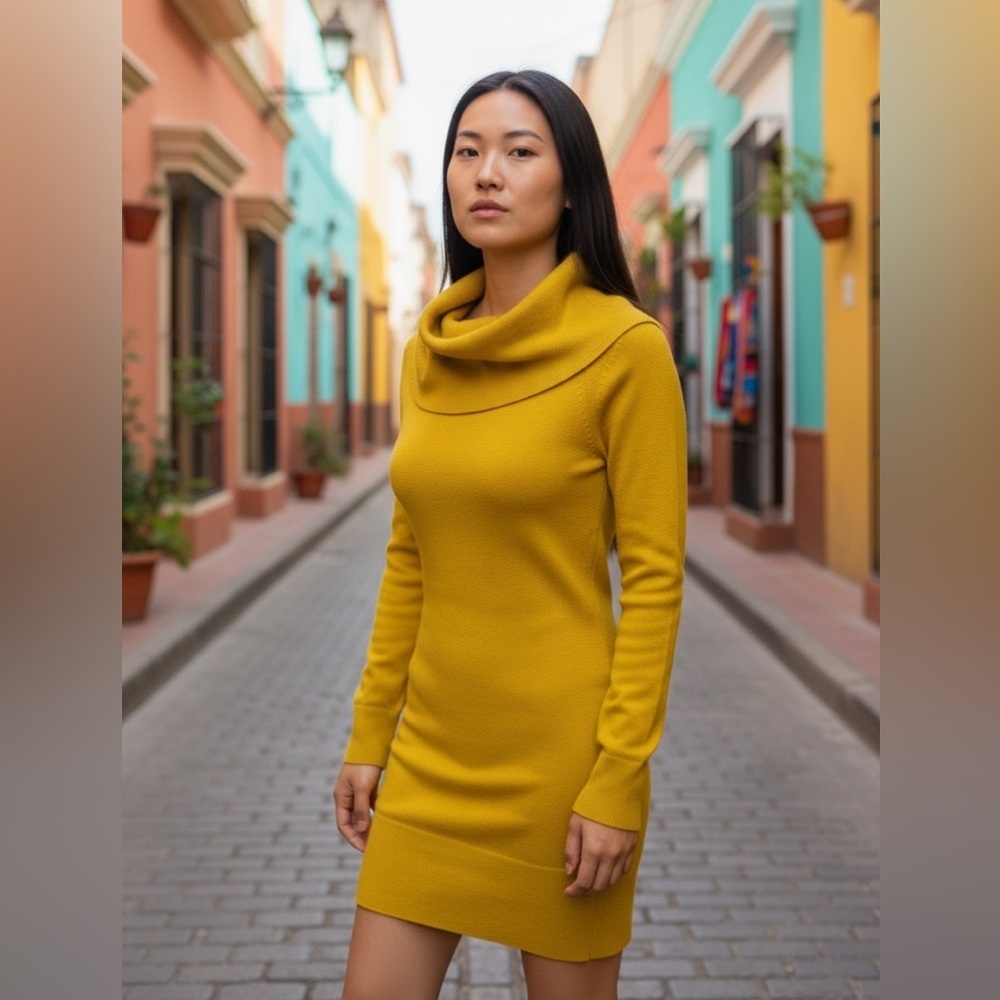 French Connection yellow Long Sleeve Dress cowl neck dress xs